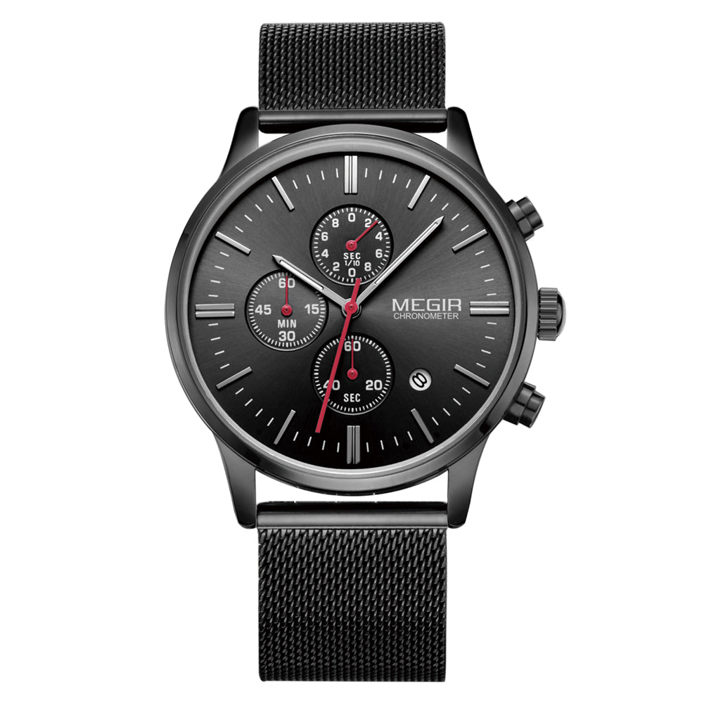 MEGIR Men's Quartz Watch Luxury Steel Mesh Bracelet Wristwatch Waterproof Business Casual Clock Date Chronograph Reloj Hombre 2011