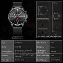 MEGIR Men's Quartz Watch Luxury Steel Mesh Bracelet Wristwatch Waterproof Business Casual Clock Date Chronograph Reloj Hombre 2011