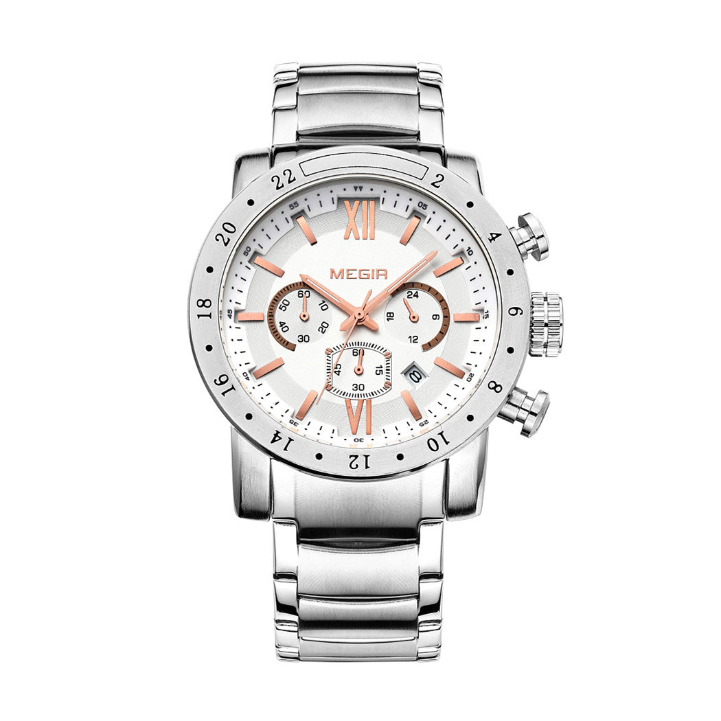 MEGIR Luxury Men's Business Watches Chronograph Waterproof Stainless Steel Quartz Watch Calendar Male Clock Reloj Hombre 3008