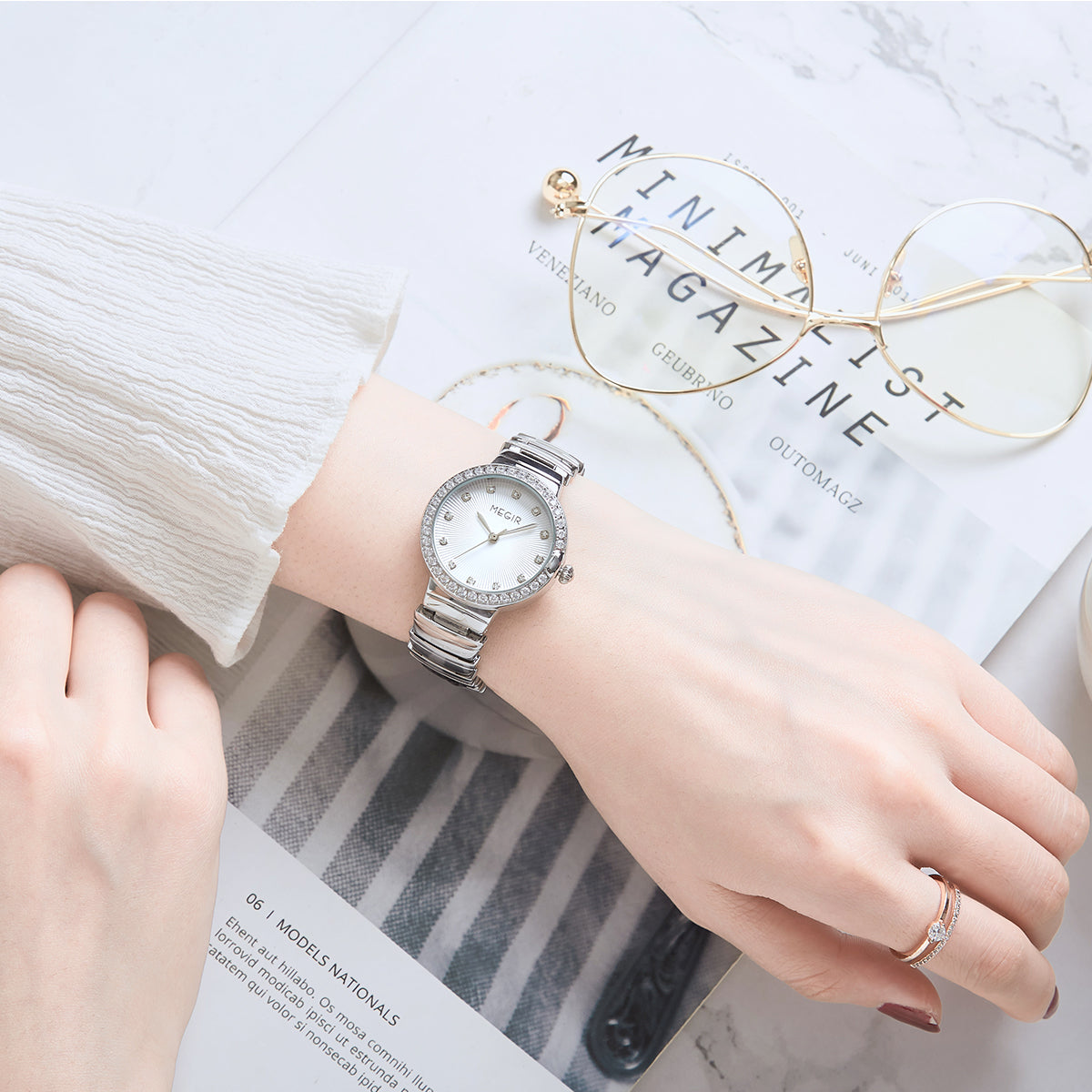 MEGIR Luxury Stainless Steel Strap Watches for Women Fashion Casual Quartz WristWatch Ladies Big Dial Dress Clock Reloj Hombre 7010