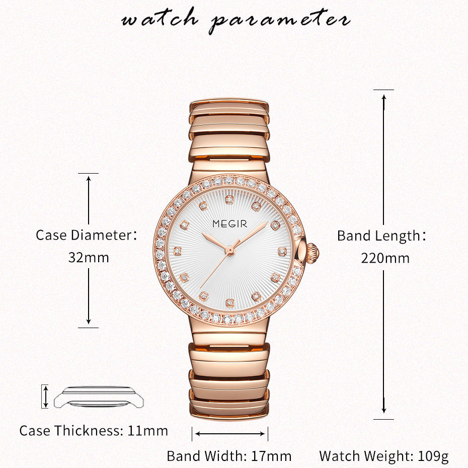 MEGIR Luxury Stainless Steel Strap Watches for Women Fashion Casual Quartz WristWatch Ladies Big Dial Dress Clock Reloj Hombre 7010