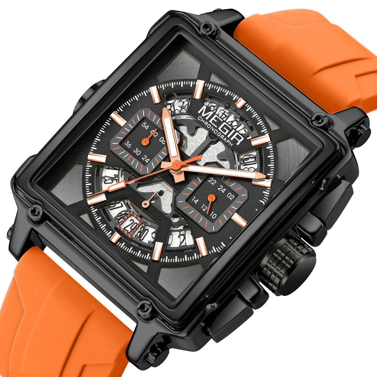 MEGIR Sport Watches for Men Waterproof Quartz Military Wristwatches Square Dial Male Chronograph Watch 24-hour Reloj Hombre 2233