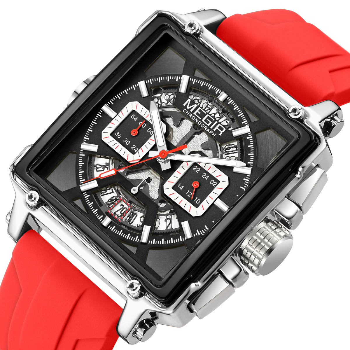 MEGIR Sport Watches for Men Waterproof Quartz Military Wristwatches Square Dial Male Chronograph Watch 24-hour Reloj Hombre 2233