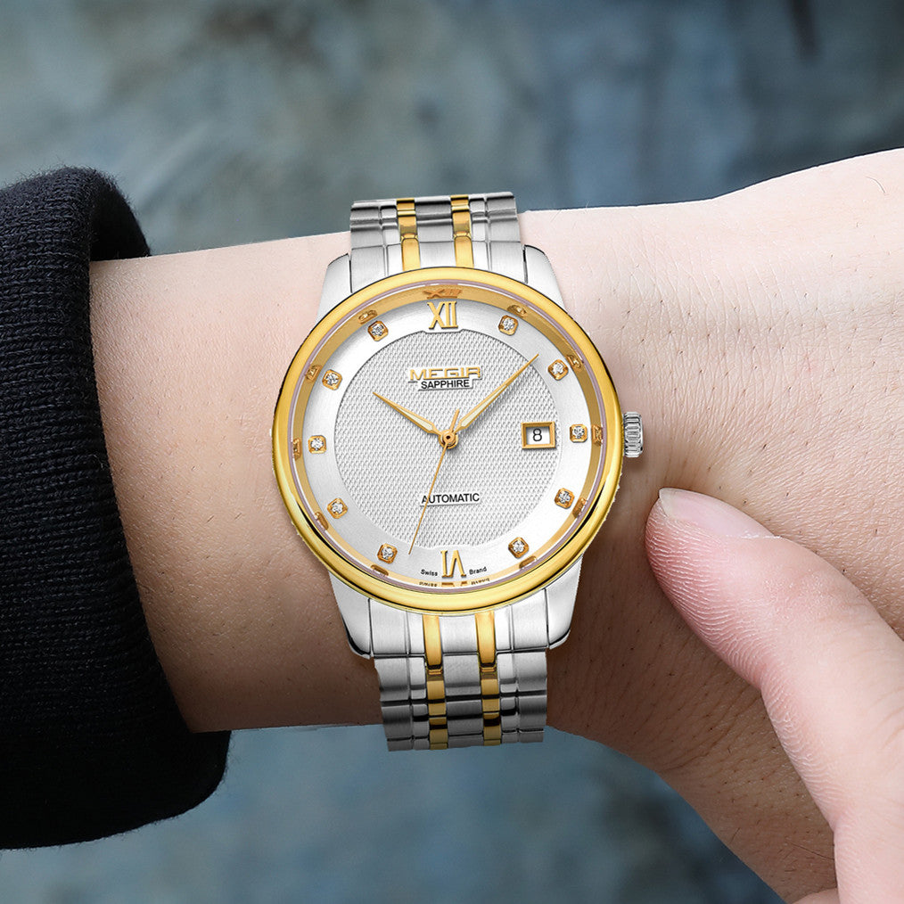 MEGIR Men Watches Stainless Steel Bracelet Sapphire Automatic Mechanical Watch Luxury Business Wristwatches Clock Reloj Hombre 96002