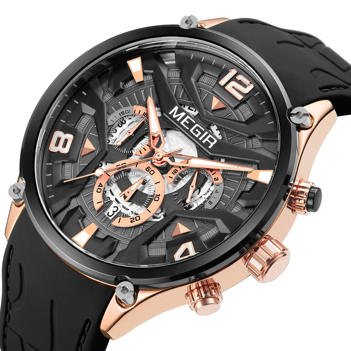 MEGIR Chronograph Luxury Men Quartz Military Watches Silicone Strap Waterproof Man Sport Wristwatch Date Clock Reloj Hombre 2222