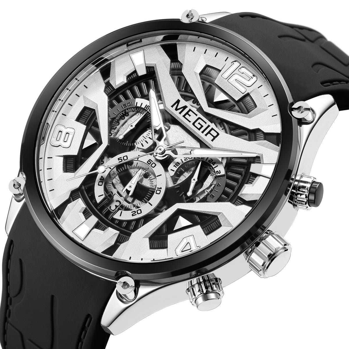 MEGIR Chronograph Luxury Men Quartz Military Watches Silicone Strap Waterproof Man Sport Wristwatch Date Clock Reloj Hombre 2222