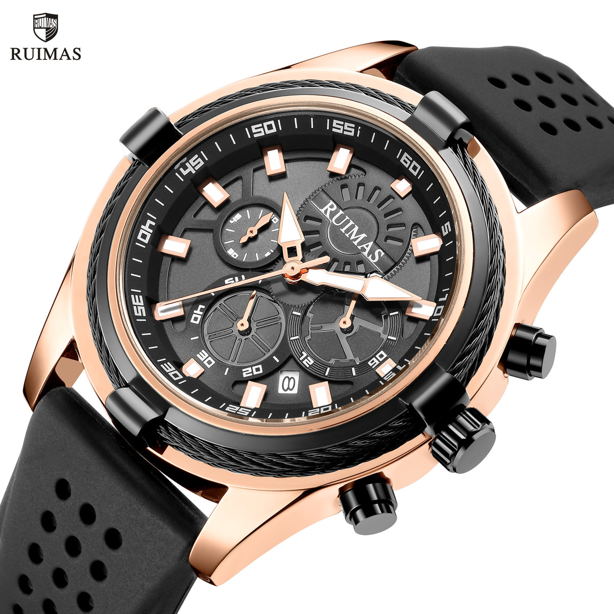 RUIMAS Top Luxury Quartz Wristwatches Men Silicone Large Dial  Military Sports Watches Waterproof Luminous Date Reloj Hombre 311
