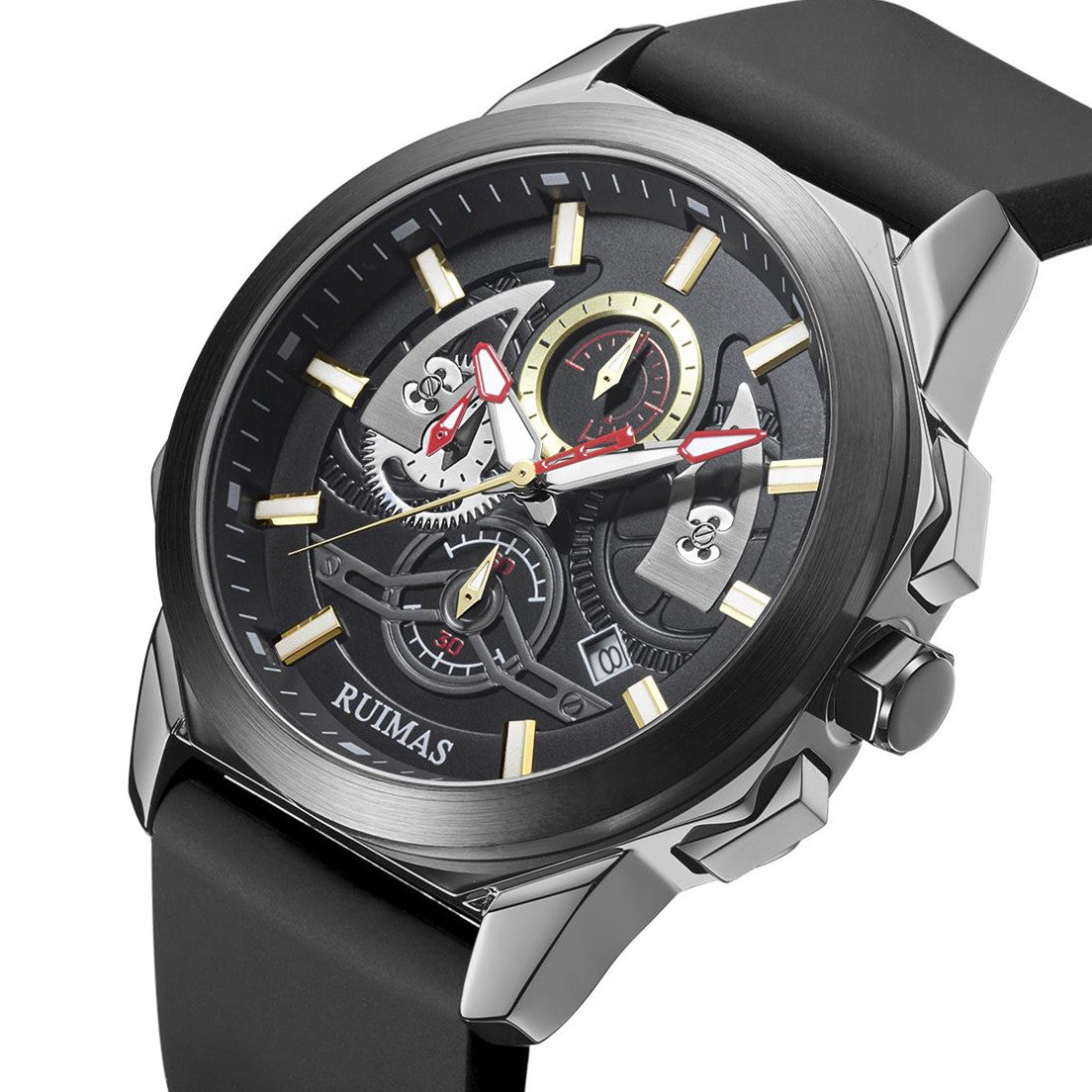 RUIMAS Sports Watches for Men Casual Luxury Quartz Wristwatch Calendar Luminous Silicone Chronograph Clock reloj hombre 581