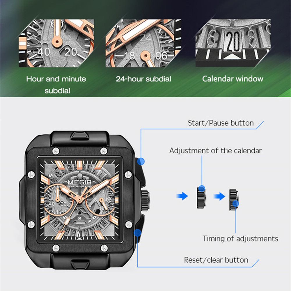 MEGIR Watch for Men Luxury Sport Quartz Wristwatch with Silicone Band Luminous Hands Date Male Chronograph Clock Reloj Hombre 2228