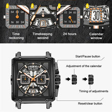 MEGIR Sport Watches for Men Waterproof Quartz Military Wristwatches Square Dial Male Chronograph Watch 24-hour Reloj Hombre 2233