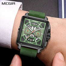 MEGIR Sport Watches for Men Waterproof Quartz Military Wristwatches Square Dial Male Chronograph Watch 24-hour Reloj Hombre 2233