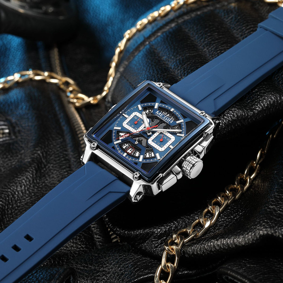 MEGIR Sport Watches for Men Waterproof Quartz Military Wristwatches Square Dial Male Chronograph Watch 24-hour Reloj Hombre 2233