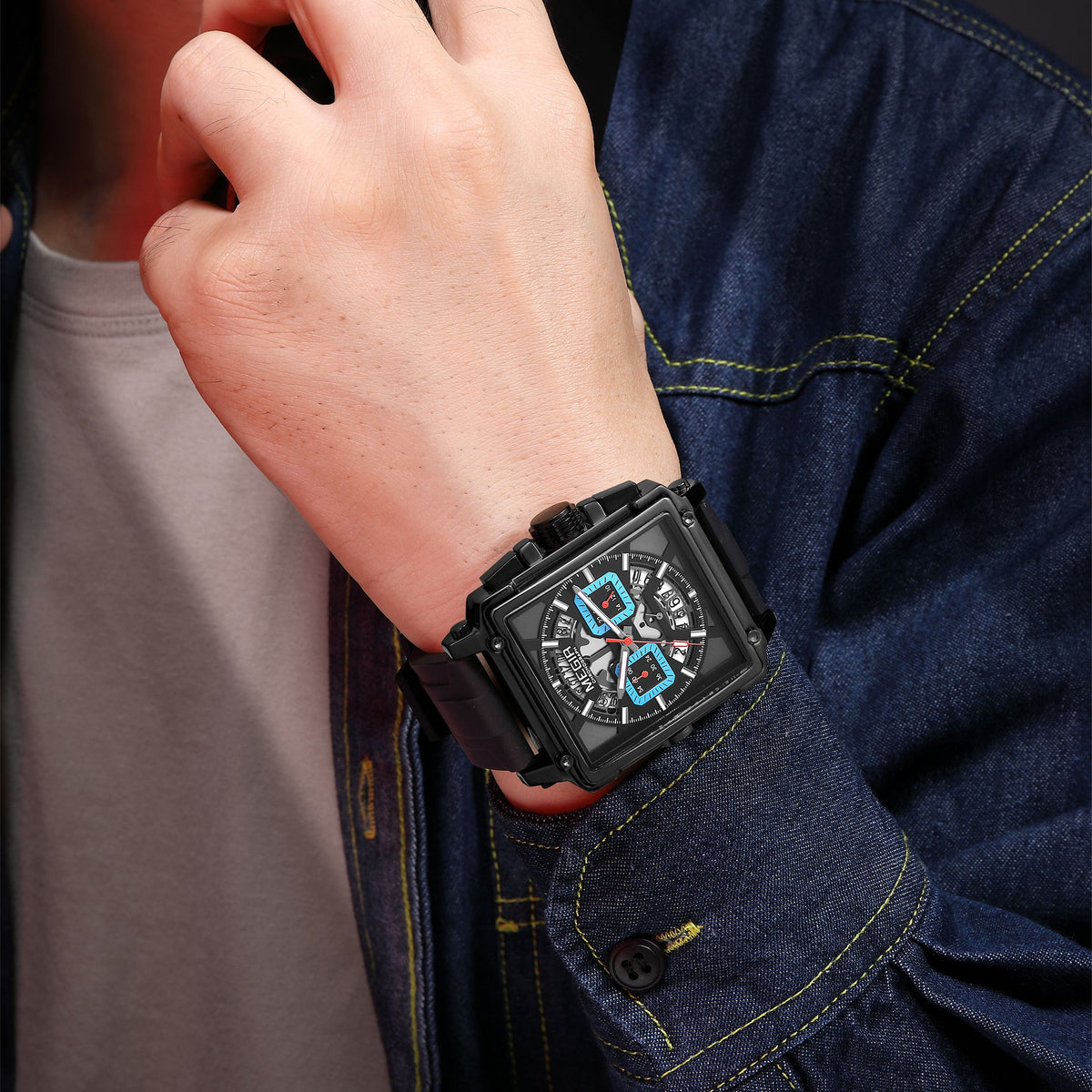 MEGIR Sport Watches for Men Waterproof Quartz Military Wristwatches Square Dial Male Chronograph Watch 24-hour Reloj Hombre 2233