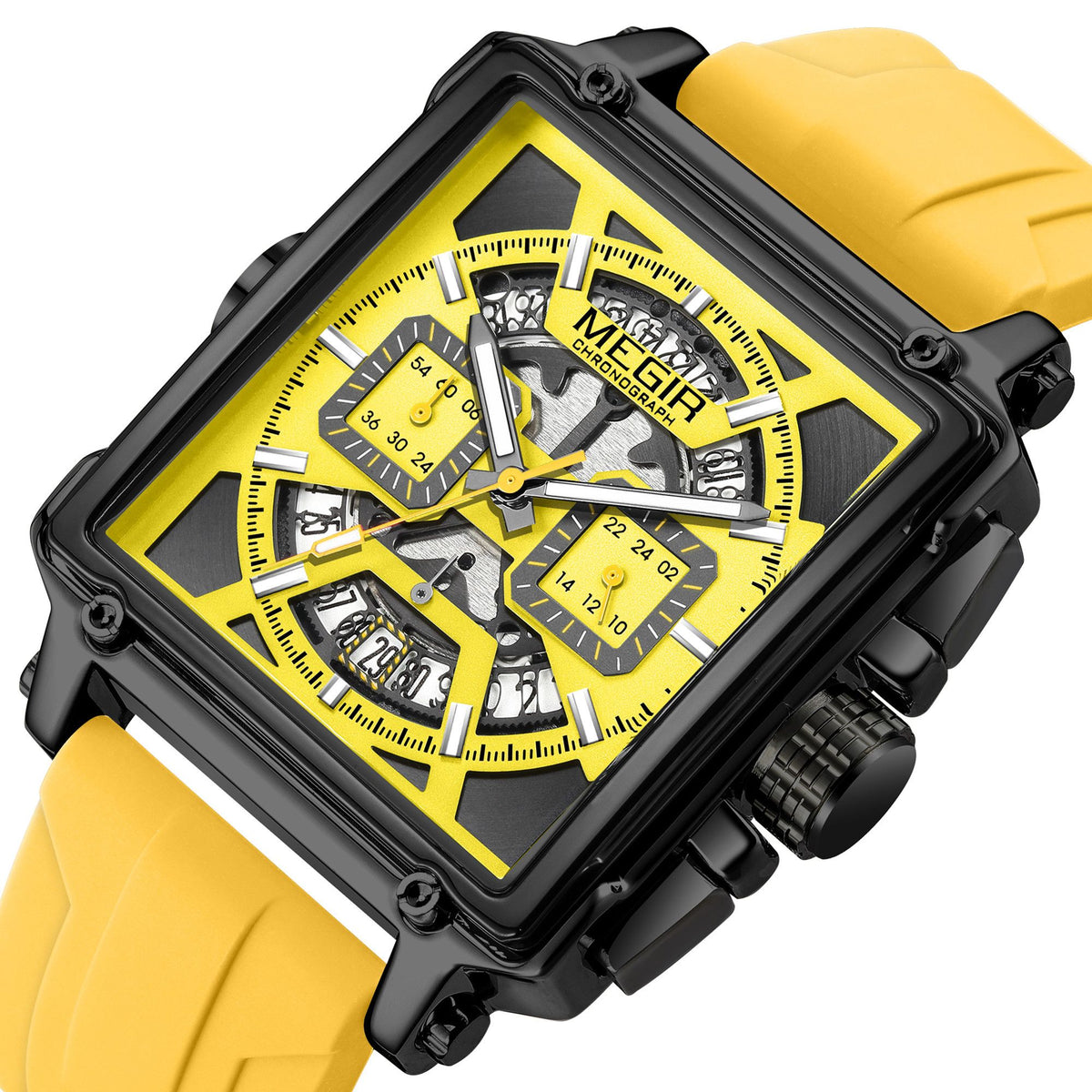 MEGIR Sport Watches for Men Waterproof Quartz Military Wristwatches Square Dial Male Chronograph Watch 24-hour Reloj Hombre 2233
