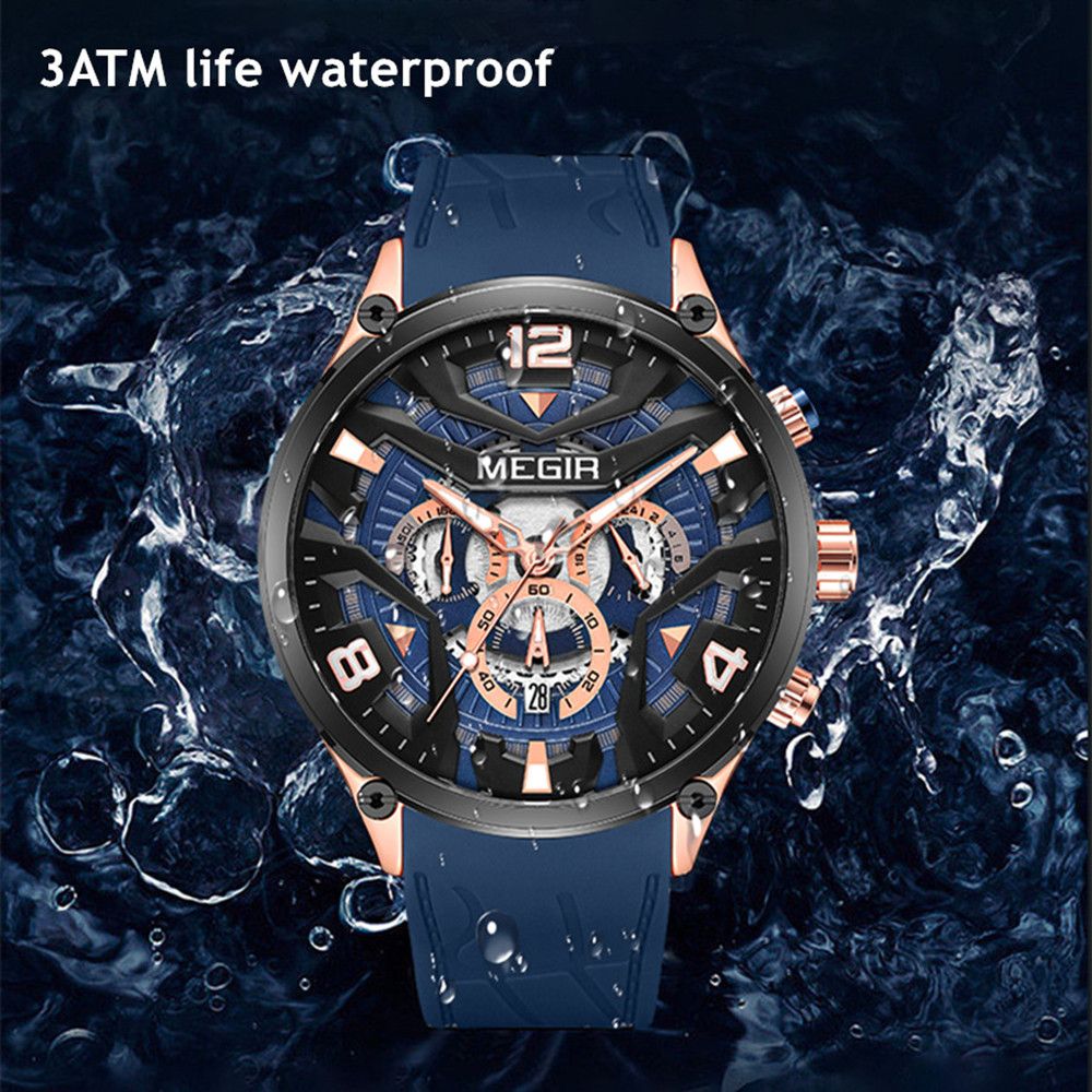 MEGIR Chronograph Luxury Men Quartz Military Watches Silicone Strap Waterproof Man Sport Wristwatch Date Clock Reloj Hombre 2222