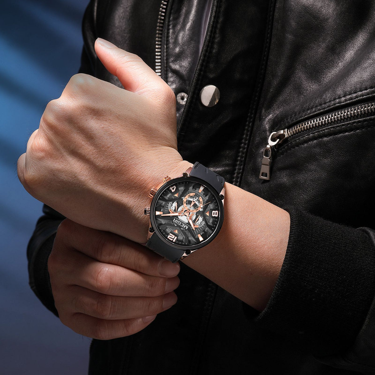 MEGIR Chronograph Luxury Men Quartz Military Watches Silicone Strap Waterproof Man Sport Wristwatch Date Clock Reloj Hombre 2222
