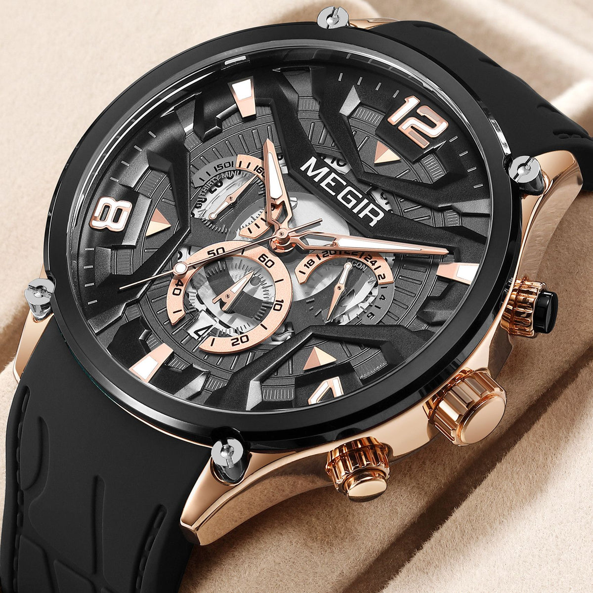 MEGIR Chronograph Luxury Men Quartz Military Watches Silicone Strap Waterproof Man Sport Wristwatch Date Clock Reloj Hombre 2222