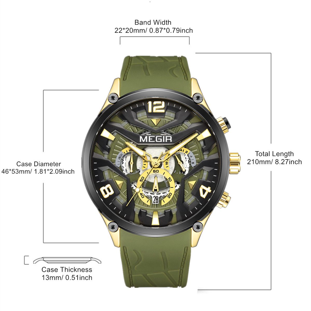 MEGIR Chronograph Luxury Men Quartz Military Watches Silicone Strap Waterproof Man Sport Wristwatch Date Clock Reloj Hombre 2222