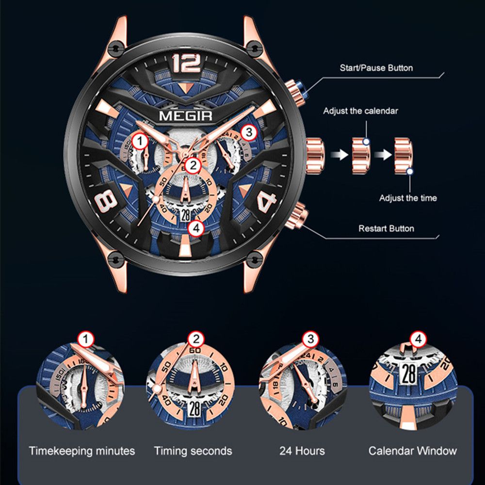 MEGIR Chronograph Luxury Men Quartz Military Watches Silicone Strap Waterproof Man Sport Wristwatch Date Clock Reloj Hombre 2222