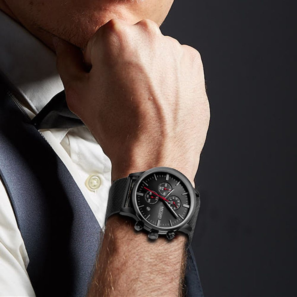 MEGIR Men's Quartz Watch Luxury Steel Mesh Bracelet Wristwatch Waterproof Business Casual Clock Date Chronograph Reloj Hombre 2011