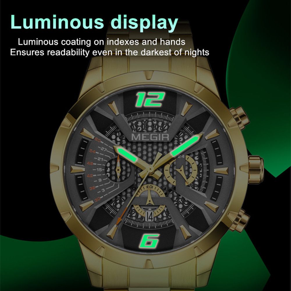 MEGIR Stainless Steel Bracelet Watch for Men Luxury Business Casual Quartz Wristwatch Date Clock Chronograph Big Dial Reloj Hombre 2221
