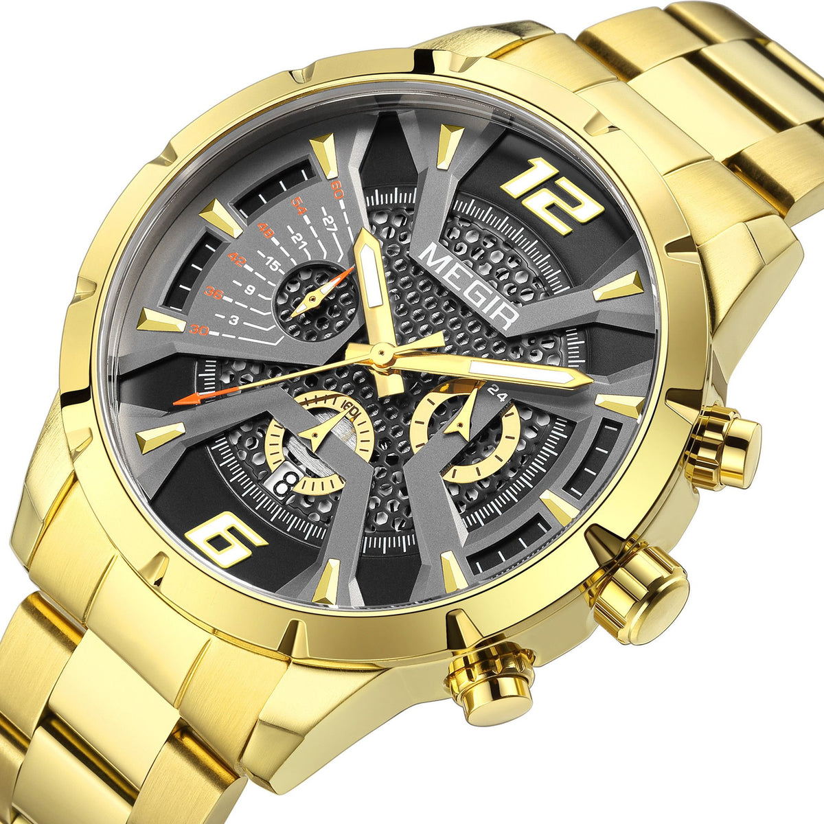 MEGIR Stainless Steel Bracelet Watch for Men Luxury Business Casual Quartz Wristwatch Date Clock Chronograph Big Dial Reloj Hombre 2221