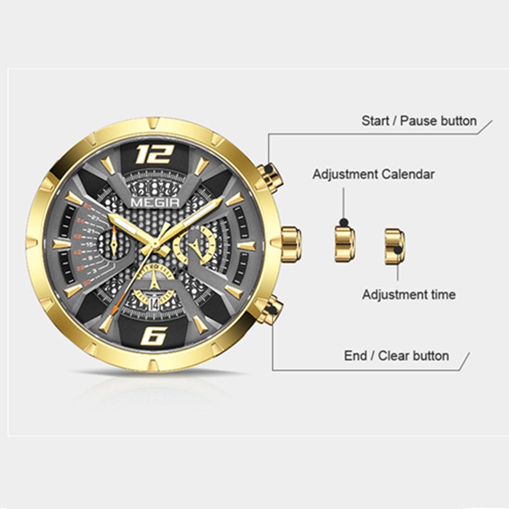 MEGIR Stainless Steel Bracelet Watch for Men Luxury Business Casual Quartz Wristwatch Date Clock Chronograph Big Dial Reloj Hombre 2221