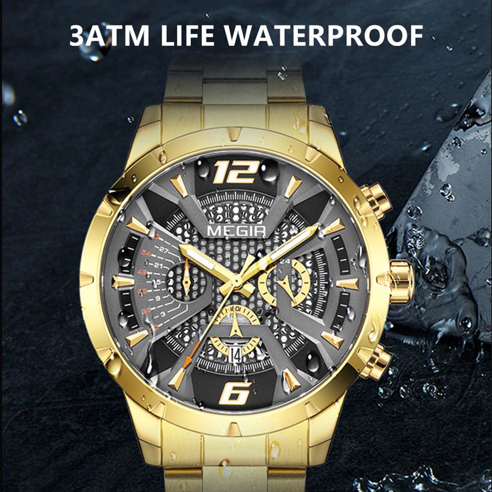 MEGIR Stainless Steel Bracelet Watch for Men Luxury Business Casual Quartz Wristwatch Date Clock Chronograph Big Dial Reloj Hombre 2221