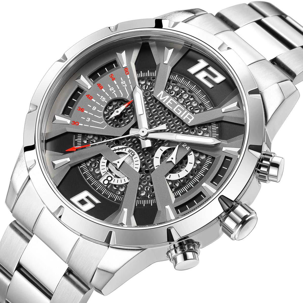 MEGIR Stainless Steel Bracelet Watch for Men Luxury Business Casual Quartz Wristwatch Date Clock Chronograph Big Dial Reloj Hombre 2221