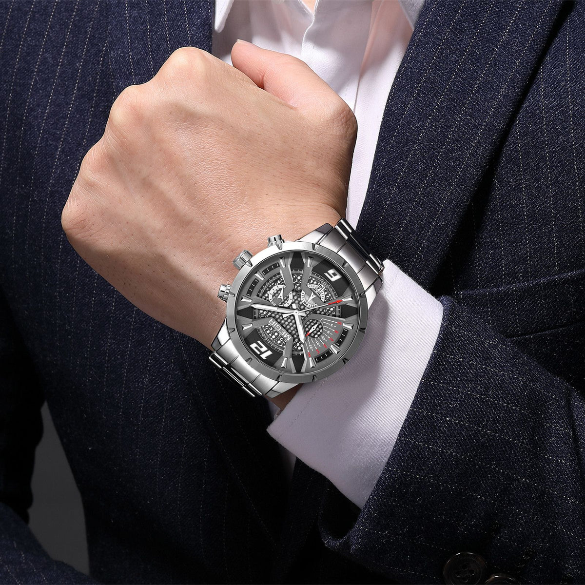 MEGIR Stainless Steel Bracelet Watch for Men Luxury Business Casual Quartz Wristwatch Date Clock Chronograph Big Dial Reloj Hombre 2221