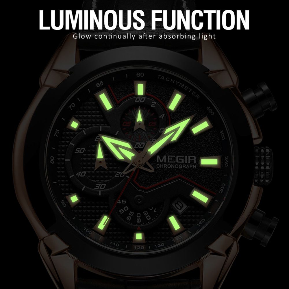 MEGIR Luxury Brand Military Sport Watches for Men Leather Strap Quartz Wristwatch Waterproof Date Chronograph Reloj Hombre 2065