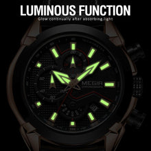 MEGIR Luxury Brand Military Sport Watches for Men Leather Strap Quartz Wristwatch Waterproof Date Chronograph Reloj Hombre 2065