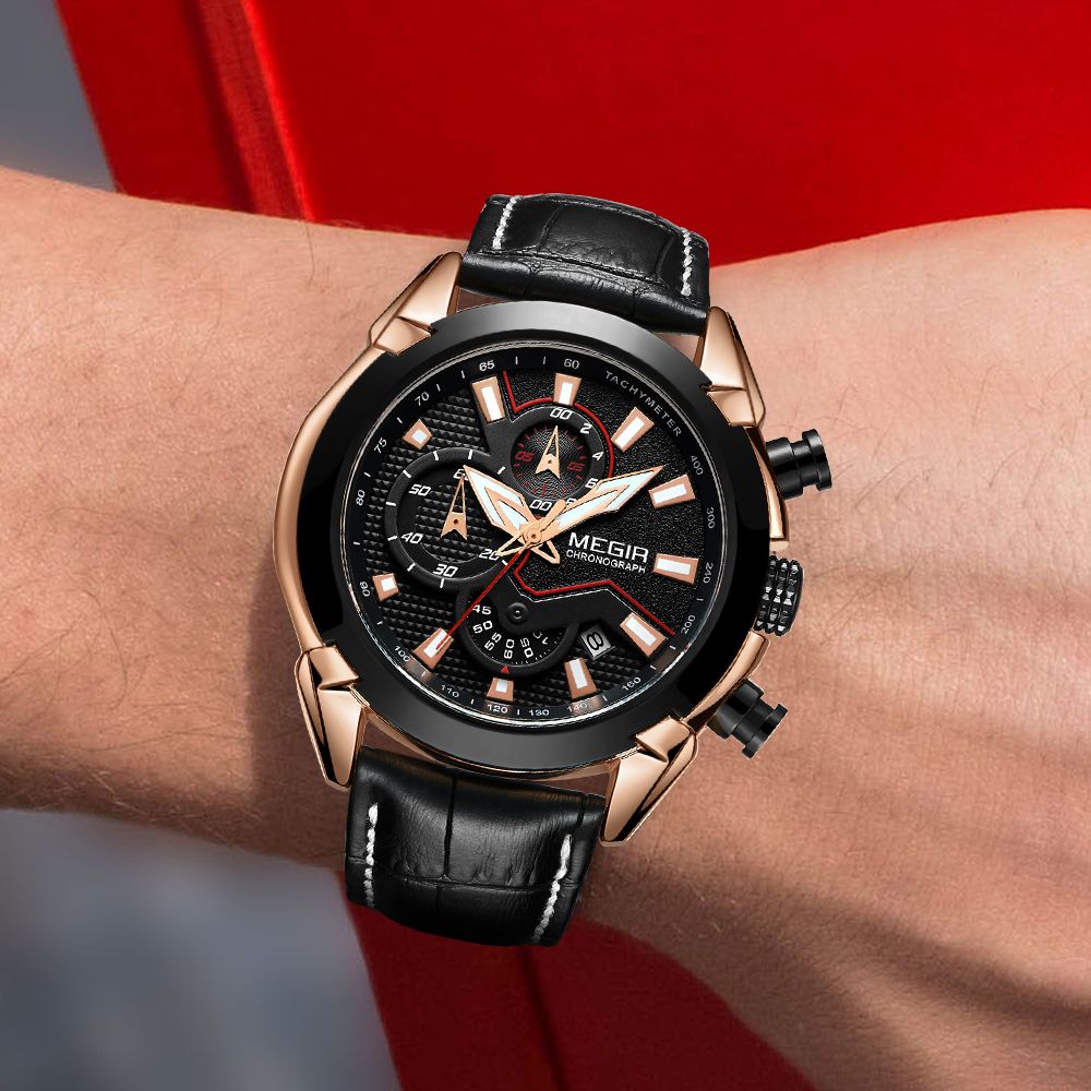 MEGIR Luxury Brand Military Sport Watches for Men Leather Strap Quartz Wristwatch Waterproof Date Chronograph Reloj Hombre 2065