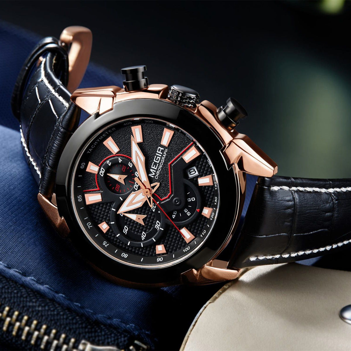 MEGIR Luxury Brand Military Sport Watches for Men Leather Strap Quartz Wristwatch Waterproof Date Chronograph Reloj Hombre 2065