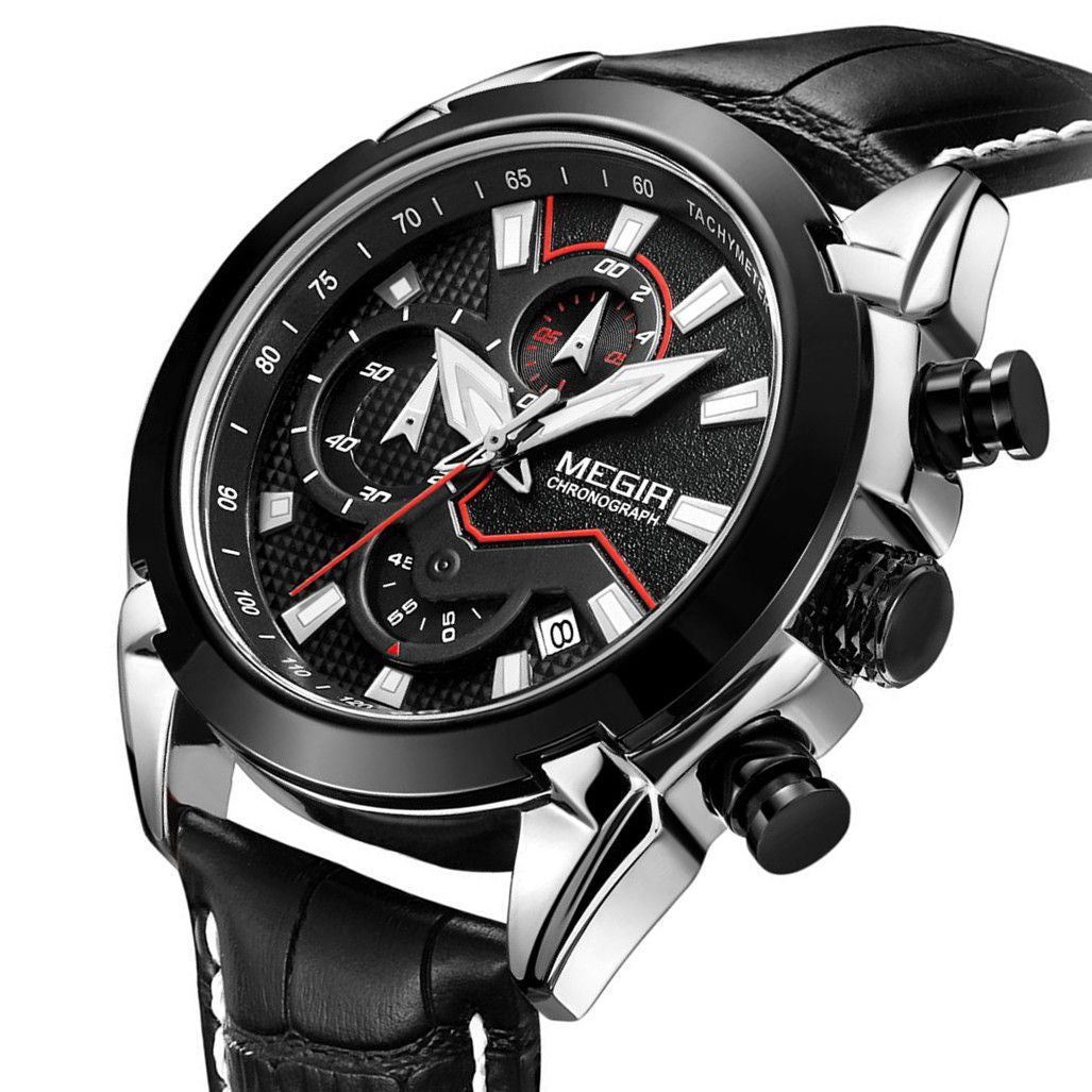 MEGIR Luxury Brand Military Sport Watches for Men Leather Strap Quartz Wristwatch Waterproof Date Chronograph Reloj Hombre 2065