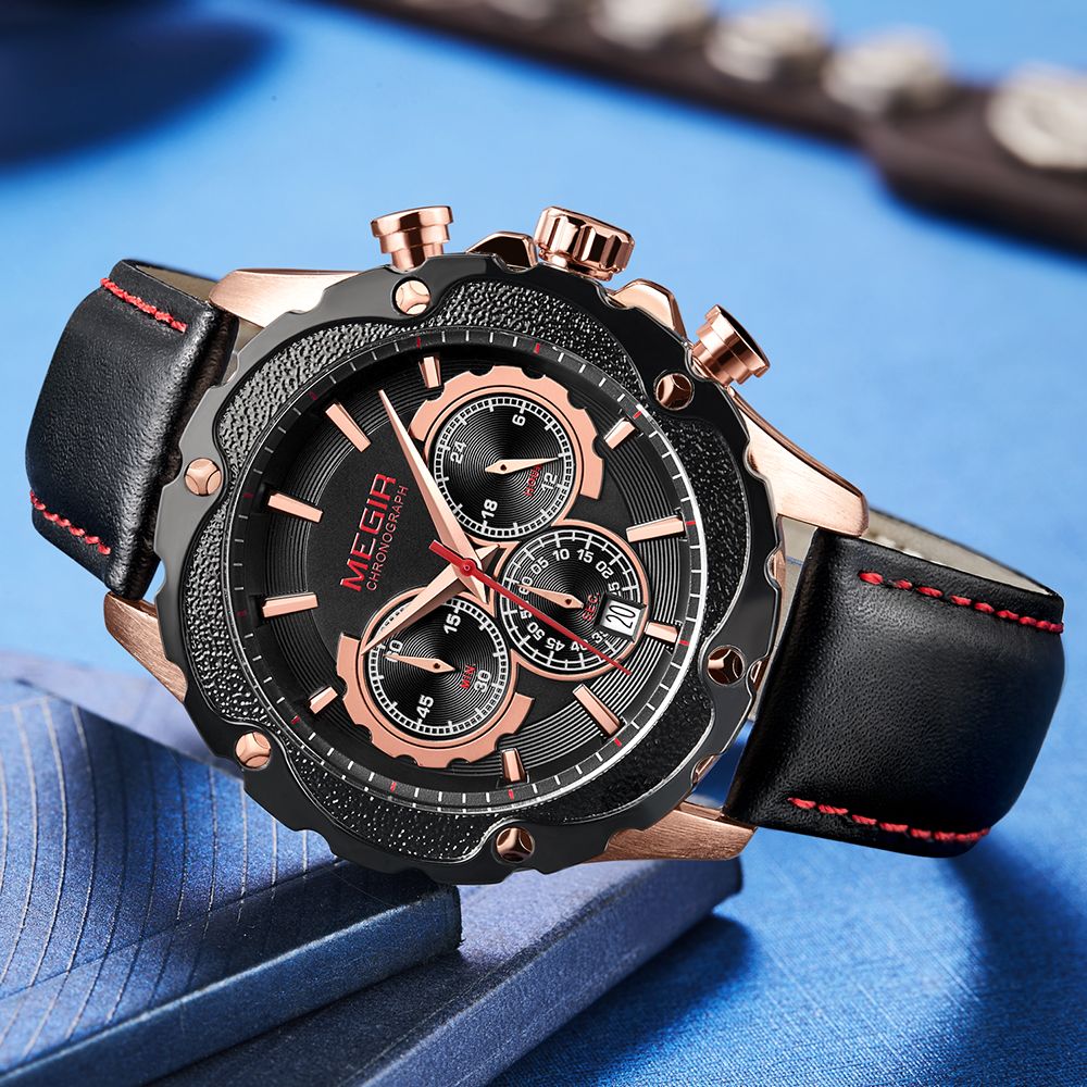 MEGIR Luxury Sport Watches for Men Waterproof Quartz Wrist Watch Chronograph Leather Military Wristwatch Clock Reloj Hombre 2070