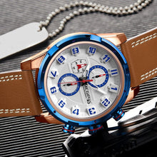 MEGIR Sport Watch for Men Leather Strap Quartz Military Wristwatch with Chronograph Waterproof Calendar Clock Reloj Hombre 2082