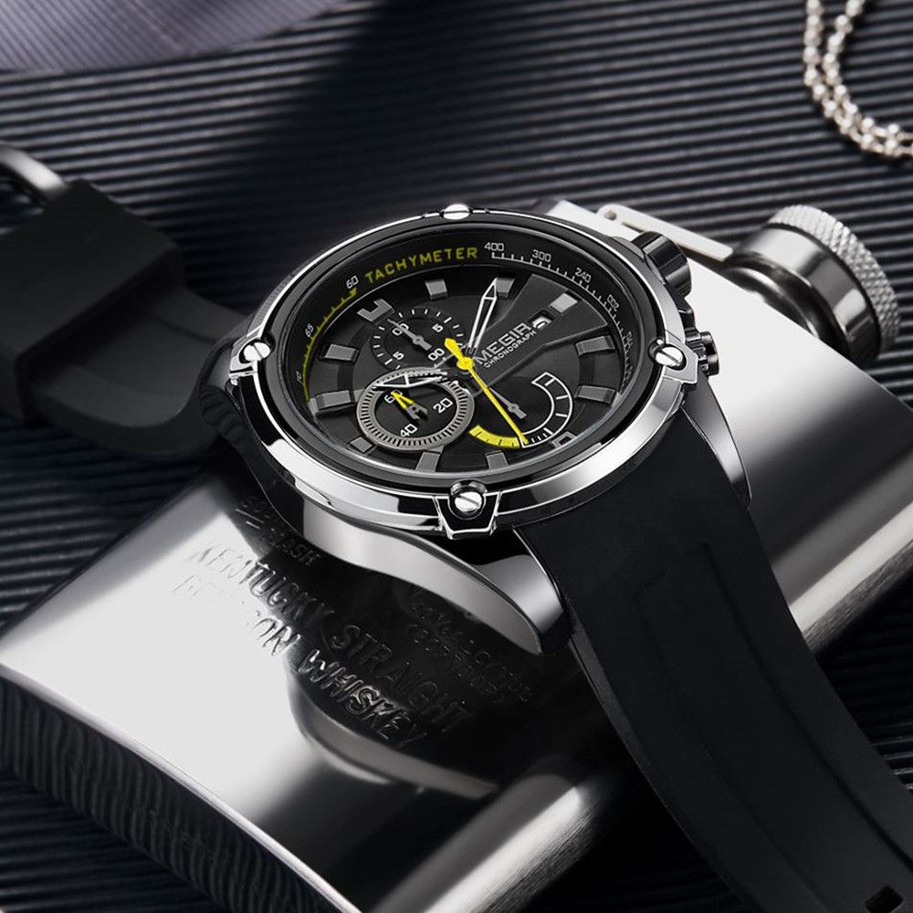 MEGIR Chronograph Luxury Brand Men Sports Watches Silicone Strap Quartz Casual Wristwatch Waterproof Calendar Reloj Hombre 2086