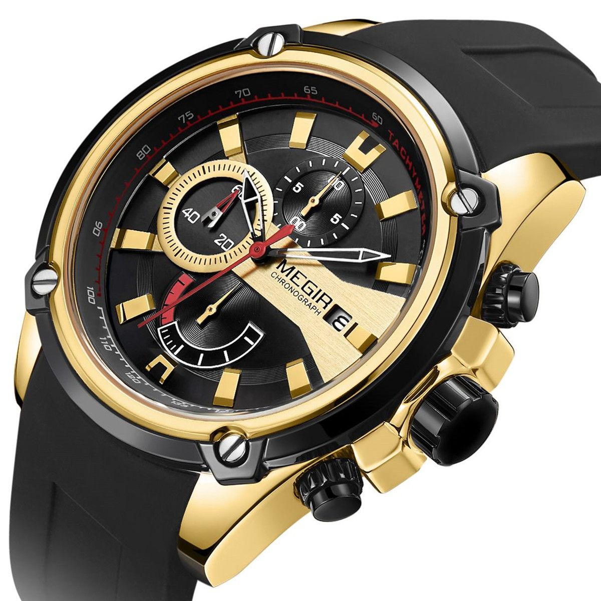 MEGIR Chronograph Luxury Brand Men Sports Watches Silicone Strap Quartz Casual Wristwatch Waterproof Calendar Reloj Hombre 2086