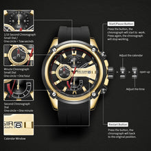 MEGIR Chronograph Luxury Brand Men Sports Watches Silicone Strap Quartz Casual Wristwatch Waterproof Calendar Reloj Hombre 2086