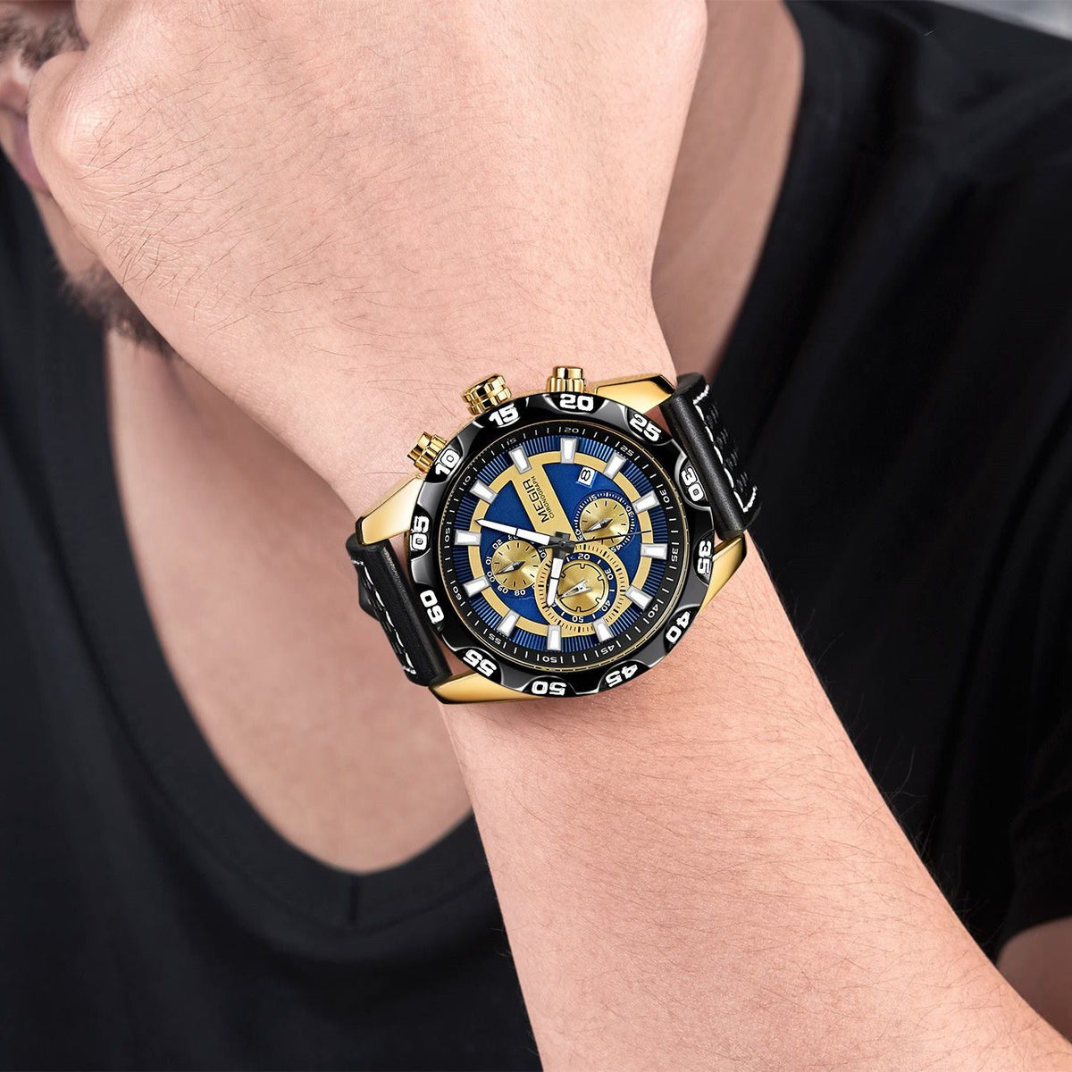 MEGIR Fashion Men's Watch Multifunctional Casual Sport Wristwatch Waterproof Luminous Male Quartz Chronograph Reloj Hombre 2096