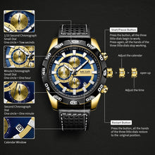 MEGIR Fashion Men's Watch Multifunctional Casual Sport Wristwatch Waterproof Luminous Male Quartz Chronograph Reloj Hombre 2096