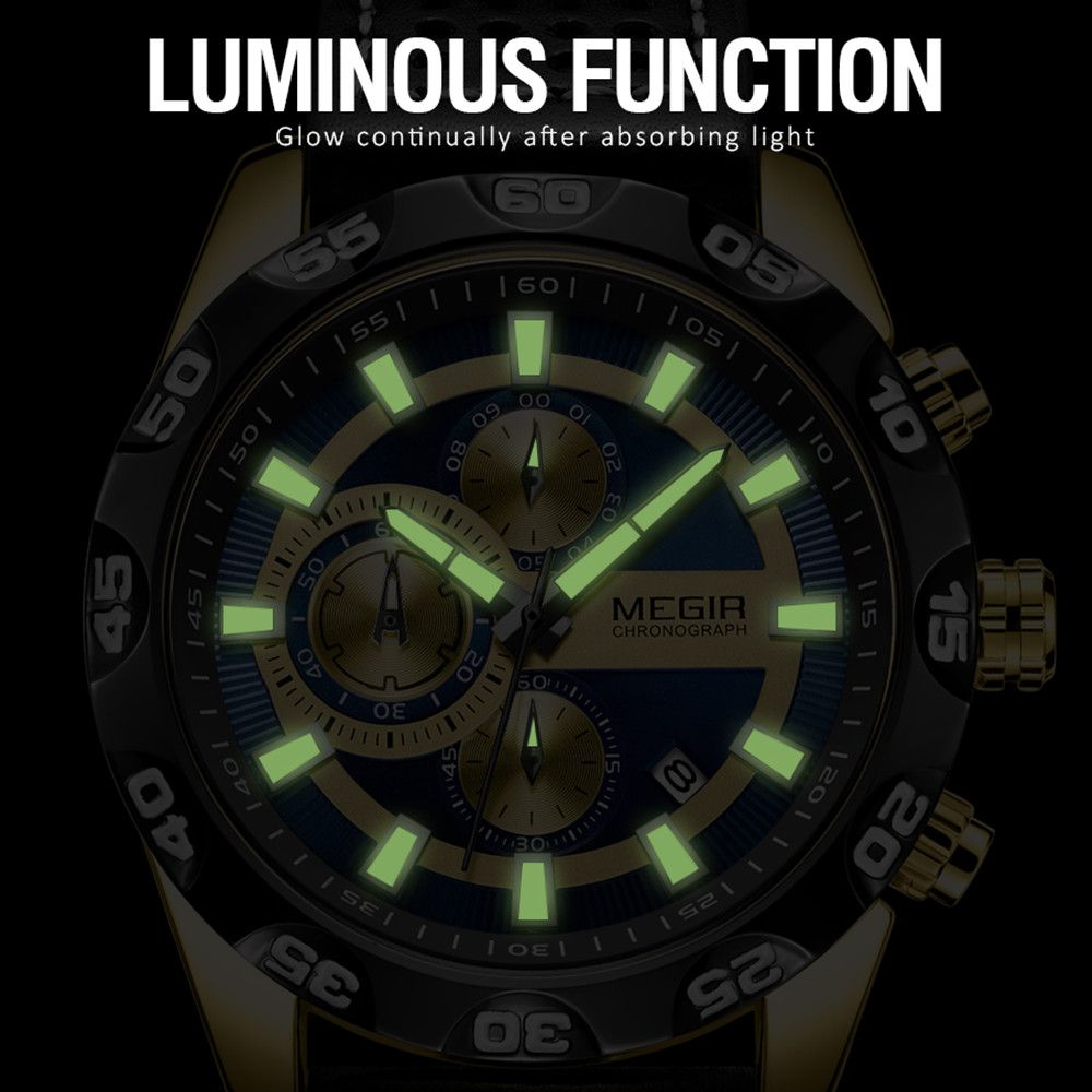 MEGIR Fashion Men's Watch Multifunctional Casual Sport Wristwatch Waterproof Luminous Male Quartz Chronograph Reloj Hombre 2096