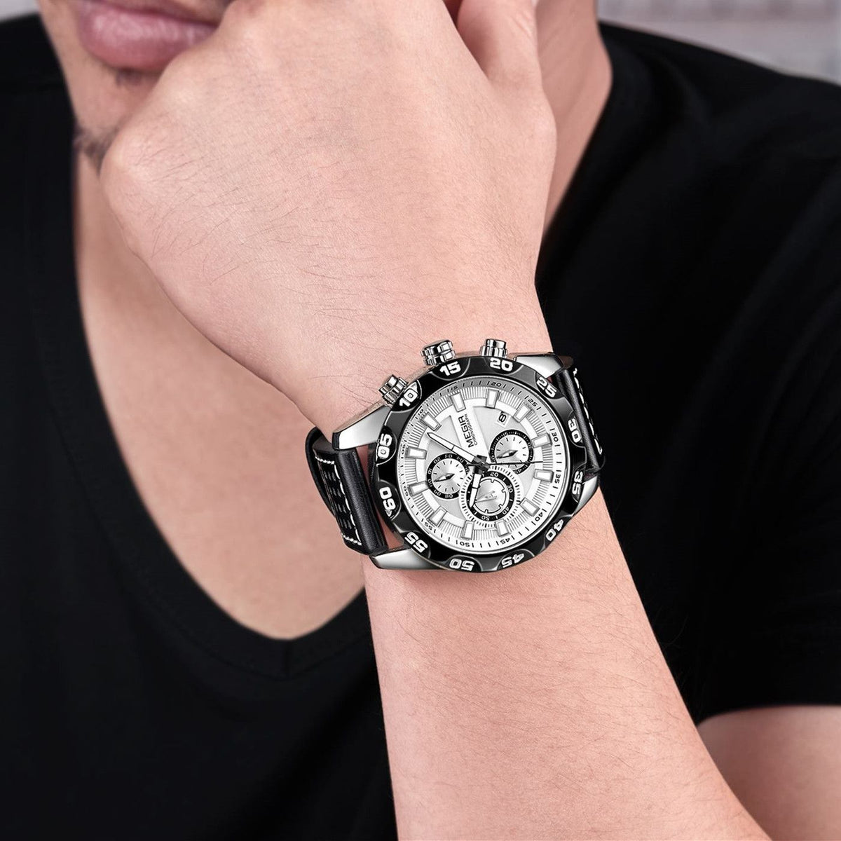 MEGIR Fashion Men's Watch Multifunctional Casual Sport Wristwatch Waterproof Luminous Male Quartz Chronograph Reloj Hombre 2096