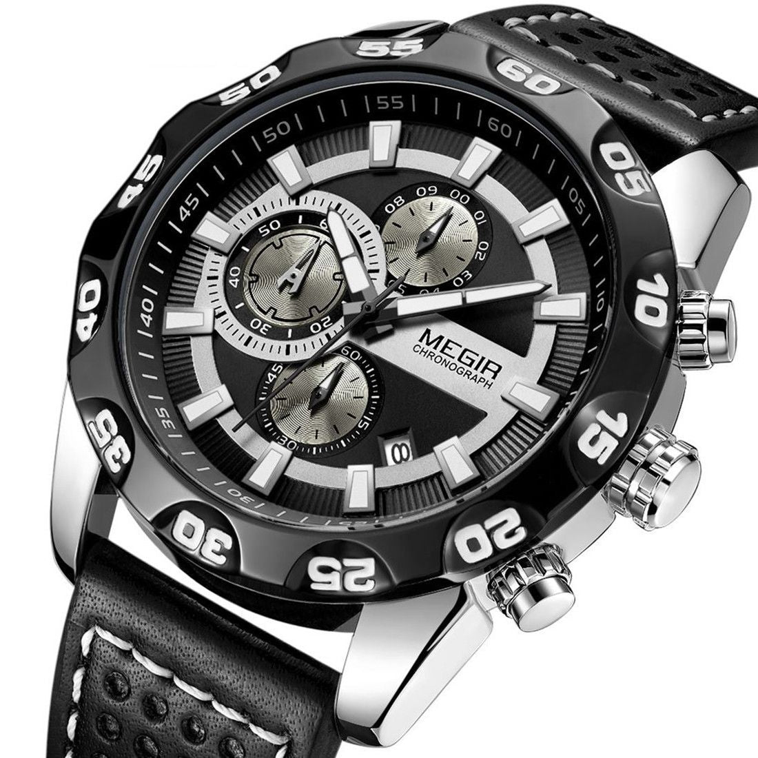 MEGIR Fashion Men's Watch Multifunctional Casual Sport Wristwatch Waterproof Luminous Male Quartz Chronograph Reloj Hombre 2096