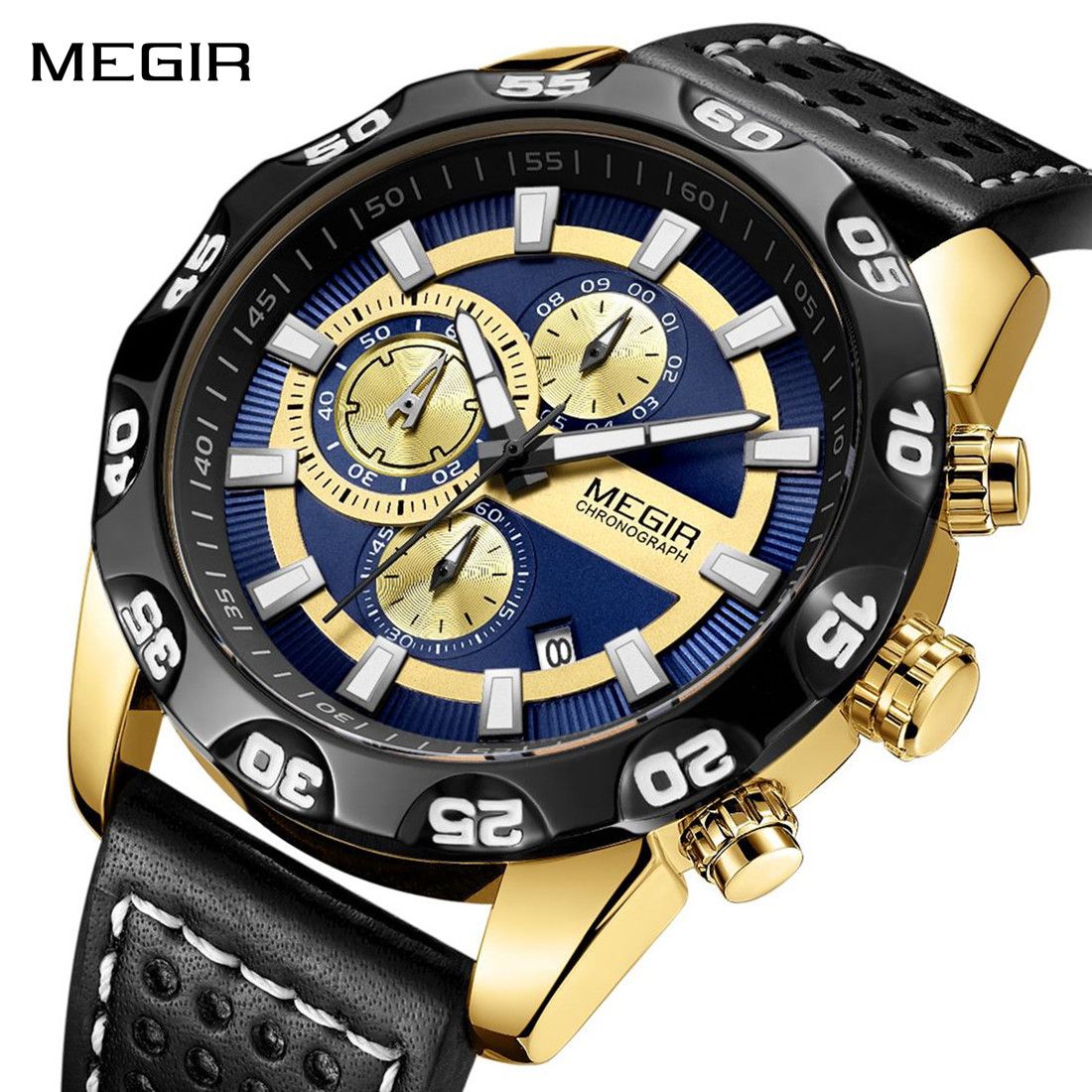 MEGIR Fashion Men's Watch Multifunctional Casual Sport Wristwatch Waterproof Luminous Male Quartz Chronograph Reloj Hombre 2096
