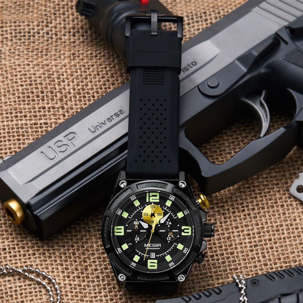 MEGIR Chronograph Luxury Military Sport Watches for Men Waterproof Calendar Silicone Man Quartz Wristwatch Reloj Hombre 2116