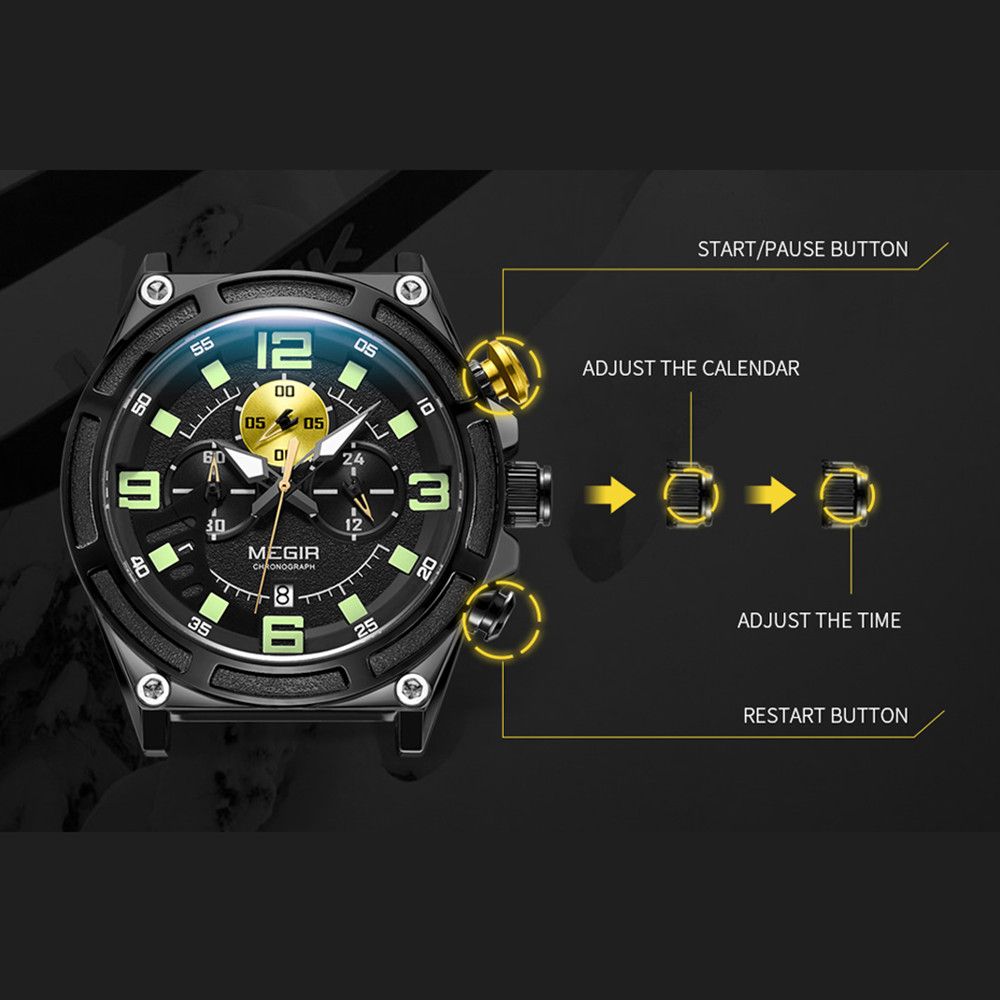 MEGIR Chronograph Luxury Military Sport Watches for Men Waterproof Calendar Silicone Man Quartz Wristwatch Reloj Hombre 2116