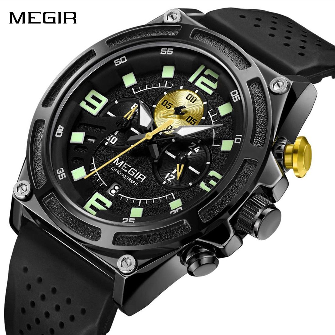 MEGIR Chronograph Luxury Military Sport Watches for Men Waterproof Calendar Silicone Man Quartz Wristwatch Reloj Hombre 2116