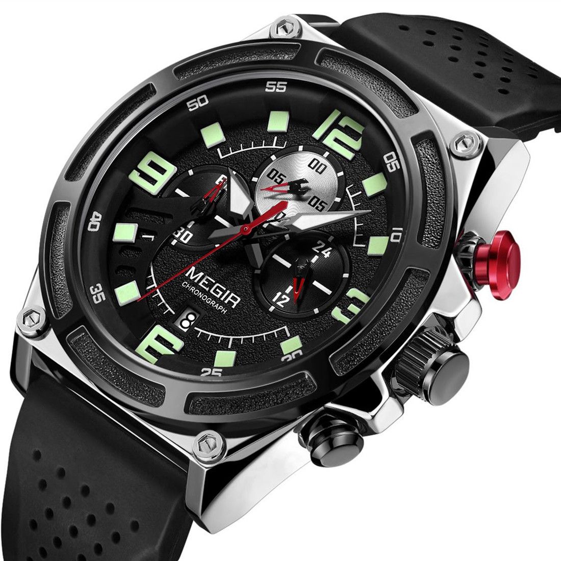 MEGIR Chronograph Luxury Military Sport Watches for Men Waterproof Calendar Silicone Man Quartz Wristwatch Reloj Hombre 2116